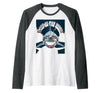 Mademark Blood in the Water Shark Women Design Raglan Baseball Tee - Dark Heather Grey/White