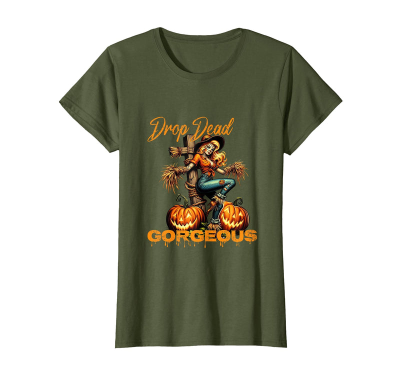 Evil Hot Wife Girlfriend Fiance Halloween Gift Tee Drop Dead Gorgeous Retro Vintage Pin-Up Scarecrow Halloween T-Shirt -