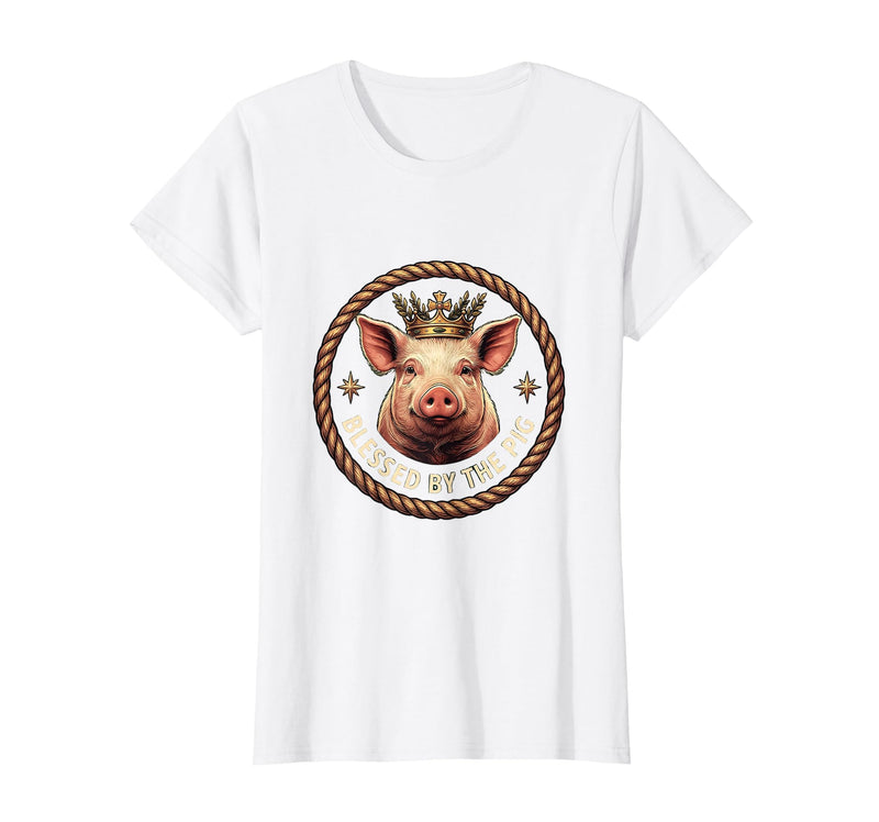 Mademark Blessed by the Pig Funny Farm Animal Design T-Shirt - White