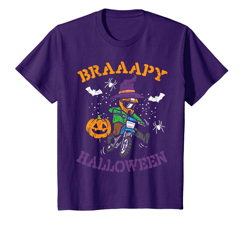 Halloween Shirts For Women Men Kids Boys Girls Motocross Braaapy Halloween Costume Dirt Bike Boys Kids T-Shirt - Purple