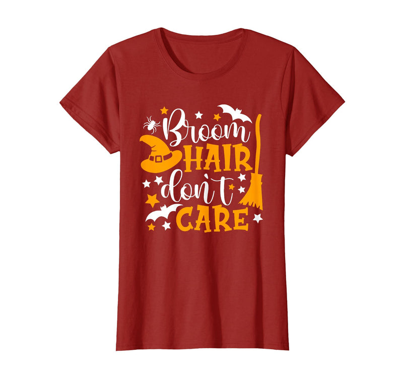 Broom Hair Don't Care Shirt Funny Halloween Witch Spooky T-Shirt - Cranberry Red