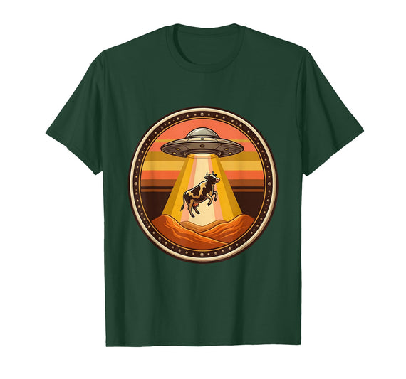 Mademark UFO Cow Abduction Alien Beam Graphic Tee T-Shirt - Dark Green