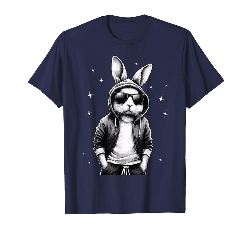 Bunny Face with Sunglasses Rabbit for Boys Men Kids T-Shirt in Navy Blue