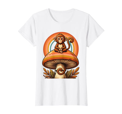 Monkey Perched on Giant Mushroom Illustration T-Shirt - Women