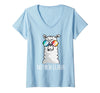 Llama Life Apparel Women's No Prob-Llama No Problem Cute Funny Cool Llama Alpaca V-Neck T-Shirt - Baby Blue