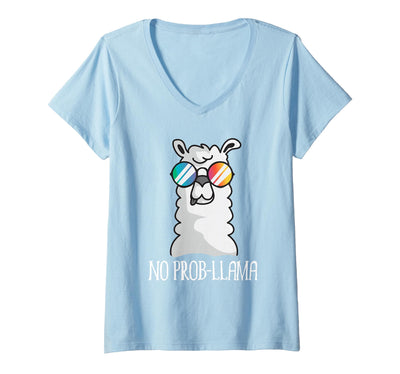 Llama Life Apparel Women's No Prob-Llama No Problem Cute Funny Cool Llama Alpaca V-Neck T-Shirt