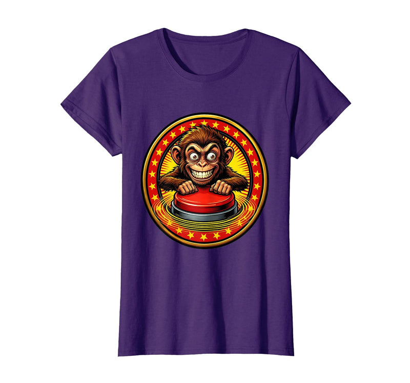 Mademark Eager Monkey Pressing the Big Red Button T-Shirt - Women - Purple