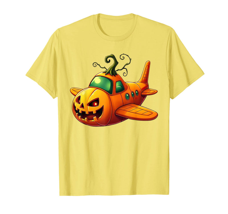 Funny Halloween Airplane Costume for Kid Boy Funny Airplane Pumpkin Pilot Lovers Halloween Mens Boys Kids T-Shirt - Lemon