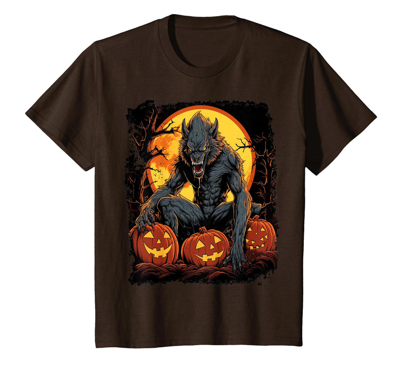 FrightNightFits Werewolf Orange Halloween T-Shirt - Brown
