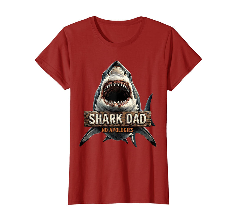 Mademark Shark Dad No Apologies Daddy Shark Design T-Shirt - Cranberry Red