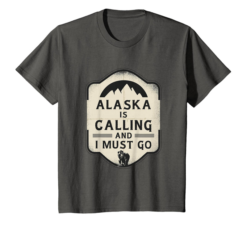 Alaska is Calling and I Must Go Mountains Bear T-Shirt - Asphalt Grey