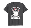 Addictive Designs Halloween Merch Funny Halloween, Just Here for the Boos, Ghost Drinking Wine T-Shirt - Dark Heather Grey