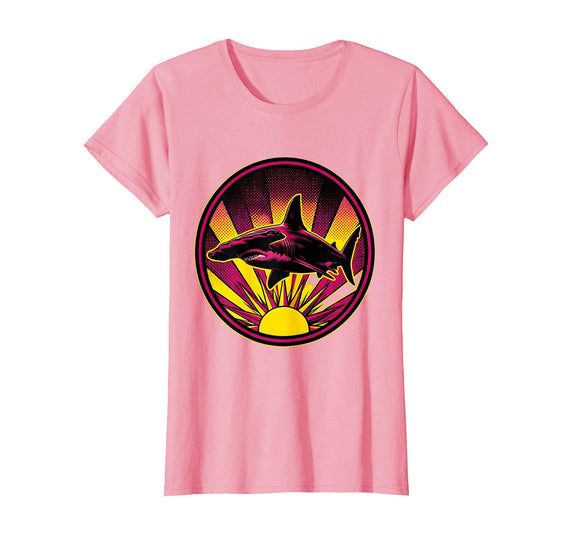 Mademark Hammerhead Shark Silhouette Sunset Ocean Art T-Shirt - Pink