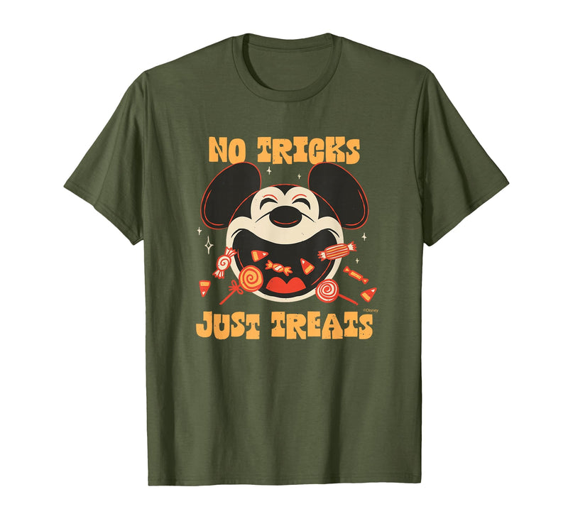 Disney Mickey Mouse Halloween Candy No Tricks Just Treats T-Shirt - Olive Green