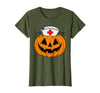 Halloween Tees for Women Men Kids Funny Pumpkin Nurse Scary Halloween Costume RN CNA ICU Women T-Shirt - Olive Green