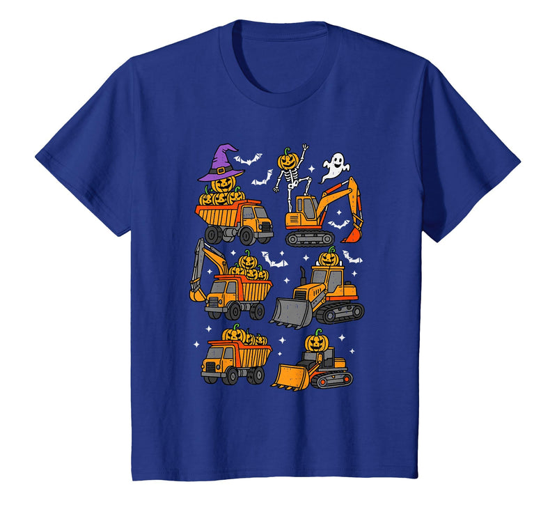 Halloween Tees for Women Men Kids Construction Trucks Excavator Spooky Halloween Toddler Kids T-Shirt - Royal Blue