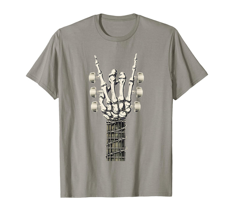 Rock and Wear Gifts Men Women Kids Skeleton Guitar Hand Rock On Guitarist Rock Band Music T-Shirt - Slate Grey