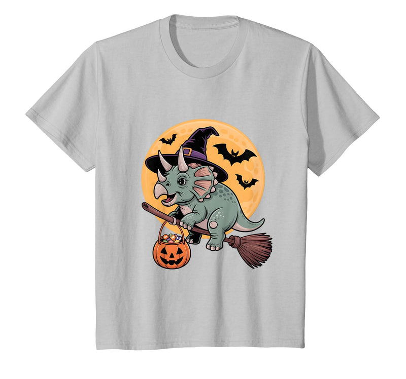 Triceratops Lover Dino Halloween Party Wear Triceratops Witch Hat Pumpkin Halloween Costume Men Women T-Shirt - Silver Grey