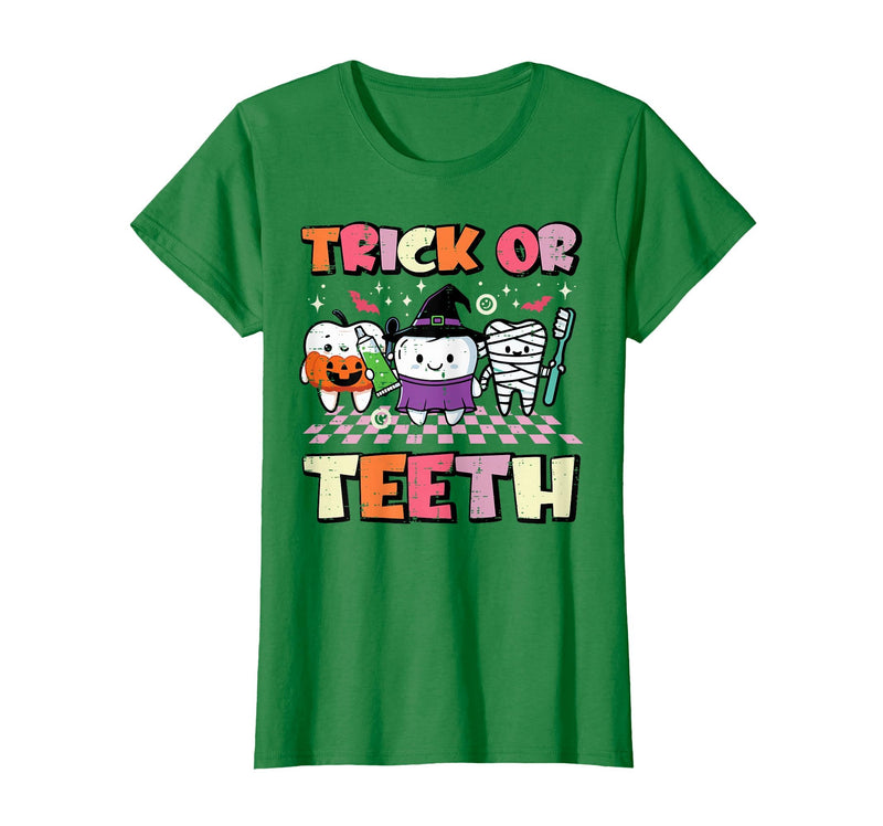 Halloween Shirts For Women Men Kids Boys Girls Halloween Dentist Trick Or Teeth Dental Costume Men Women T-Shirt - Kelly