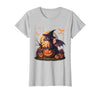 Halloween Dragons Fantasy Spooky Witchy Cute Halloween Dragon Witch Hat Pumpkin Moon Fantasy T-Shirt - Silver Grey
