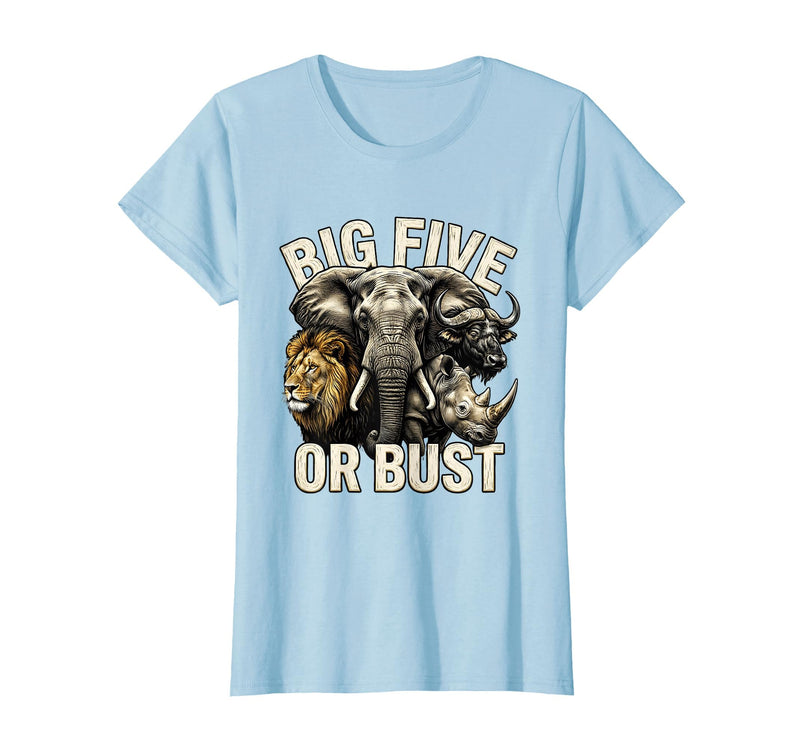 Mademark Big Five or Bust Safari Wildlife Design T-Shirt - Women - Baby Blue