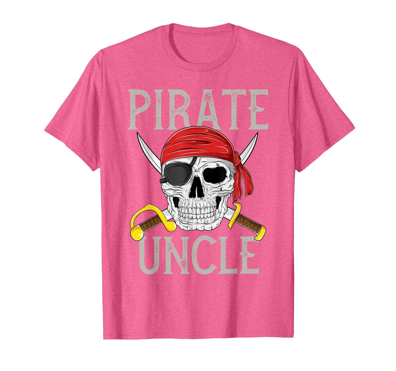Pirate Family Apparel Pirate Uncle Jolly Roger Flag Skull Family Pirates T-Shirt - Pink Heather