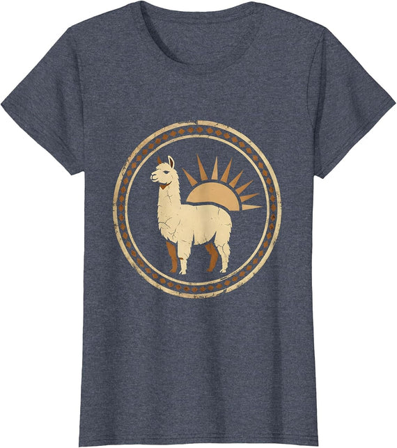 Women's Llama Silhouette Woven Poncho Graphic Tee T-Shirt - Heather Blue