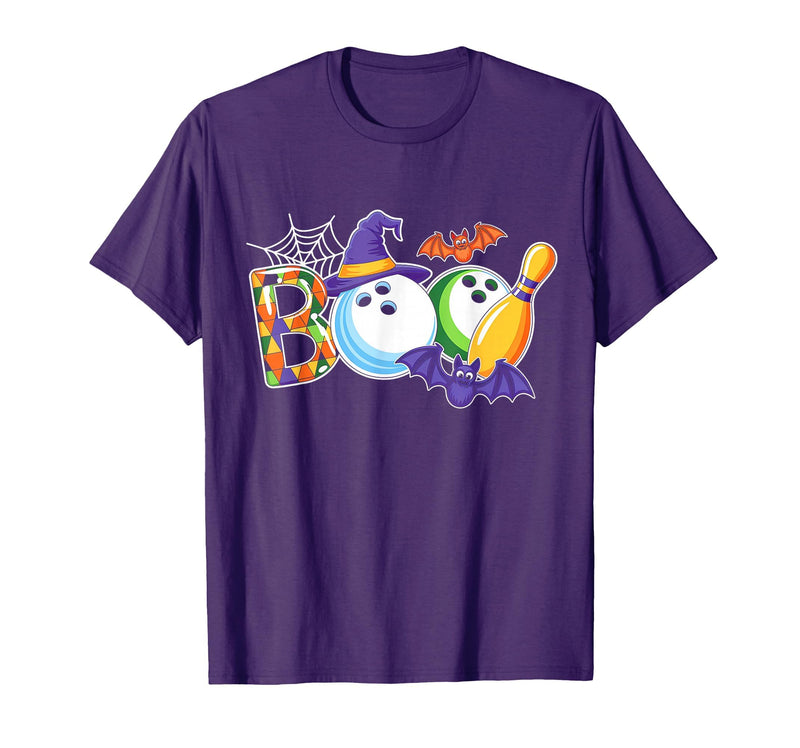 Bowling Boo Creepy Halloween Costume Pumpkin Bowling Lover T-Shirt - Purple