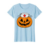 Halloween Tees for Women Men Kids Funny Pumpkin Nurse Scary Halloween Costume RN CNA ICU Women T-Shirt - Baby Blue