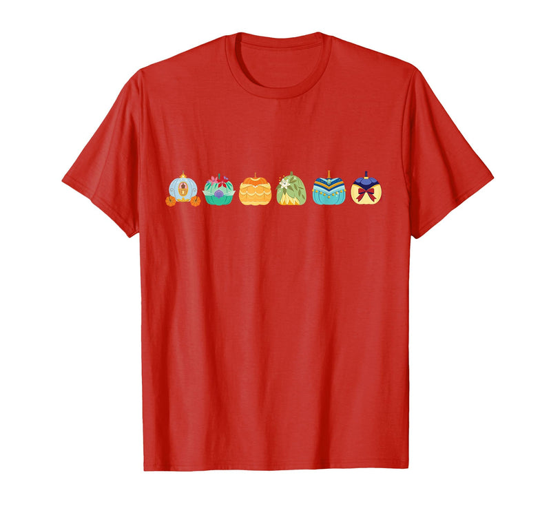 Disney Princess Pumpkins Fall Autumn Lineup of Princesses T-Shirt - Red