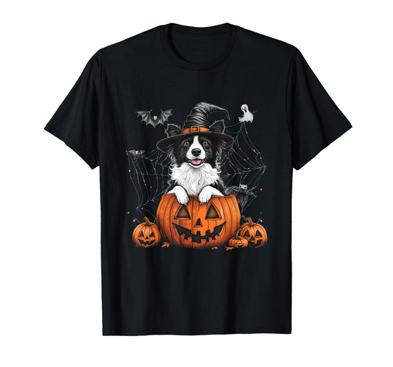 Border Collie Dog Halloween Costume Outfits Border Collie Dog Pumpkin Halloween Thanksgiving Men Women T-Shirt - Black