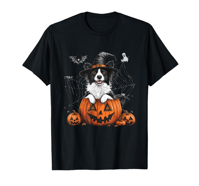 Border Collie Dog Halloween Costume Outfits Border Collie Dog Pumpkin Halloween Thanksgiving Men Women T-Shirt - Black
