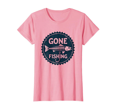 Gone Fishing Vintage Distressed Fish Skeleton Hook T-Shirt, Women, Pink, Large