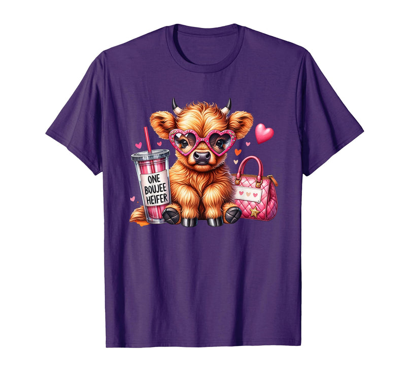 Highland Cow Land of NYC One Boujee Heifer Highland Cow Bougie Pink Tumbler Handbag T-Shirt - Purple