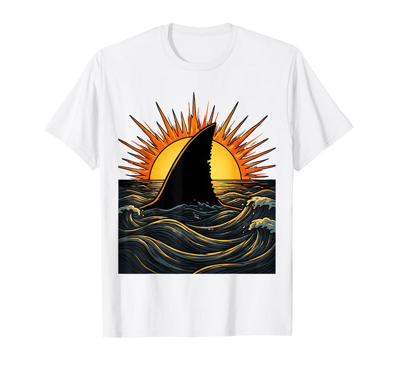 Mademark Shark Fin Silhouette Blazing Sunset Graphic T-Shirt - White