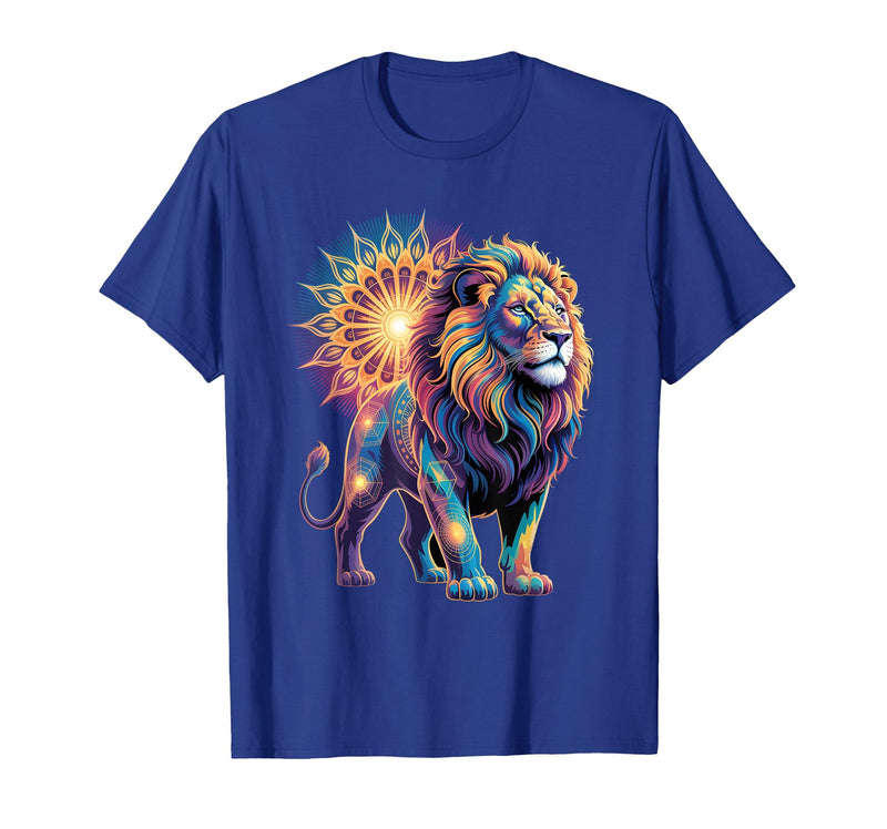 Cosmic Animal Mandala Sacred Geometry Collective Sacred Geometry Lion Mandala T-Shirt - Royal Blue