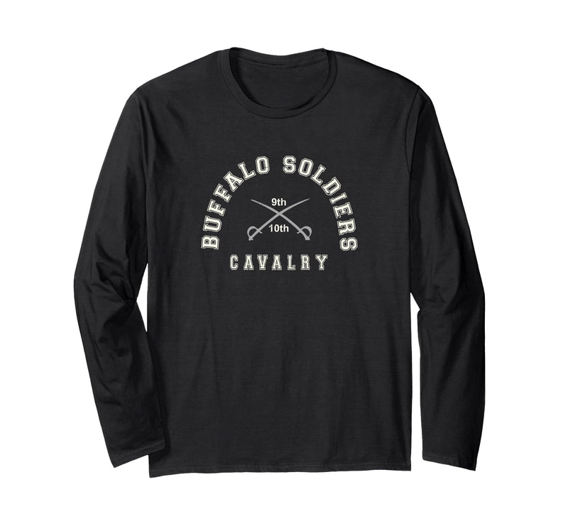 Gene Brown Designs Buffalo Soldiers Collegiate White Combo Long Sleeve T-Shirt - Black