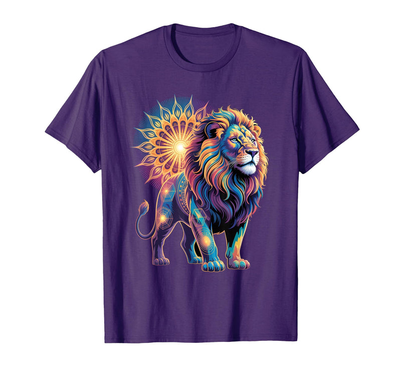 Cosmic Animal Mandala Sacred Geometry Collective Sacred Geometry Lion Mandala T-Shirt - Purple