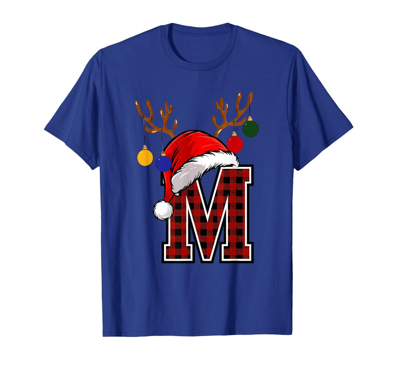Christmas Buffalo Plaid Alphabet Tees Letter M Name Initial Buffalo Plaid Alphabet Monogram T-Shirt - Royal Blue