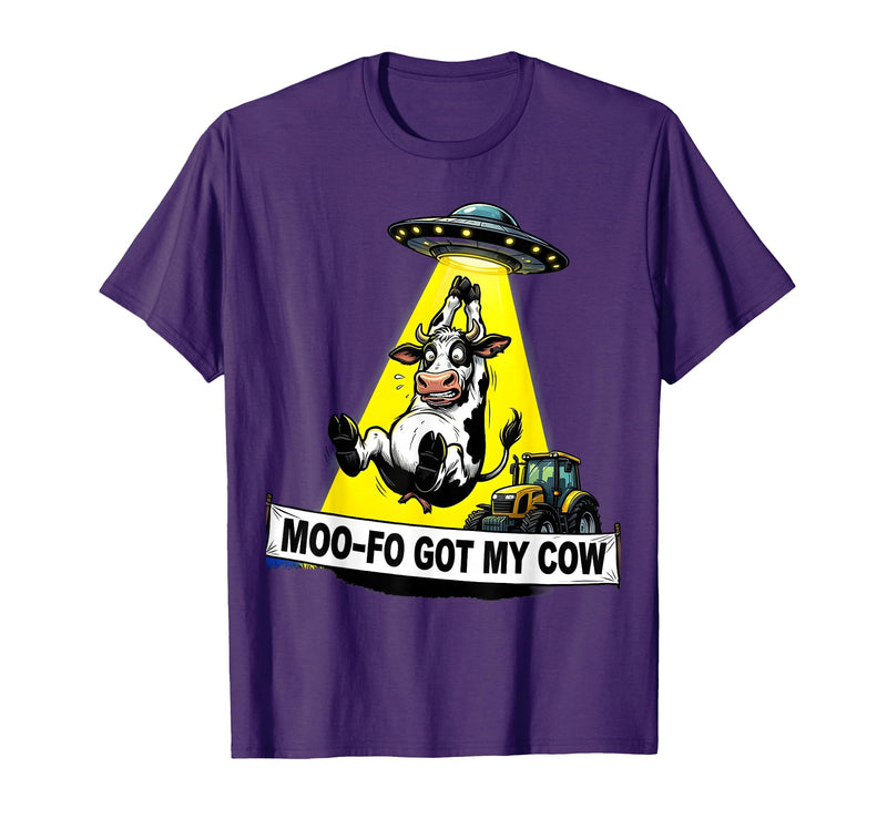 Mademark Moo-FO Got My Cow Alien Abduction Design T-Shirt - Purple