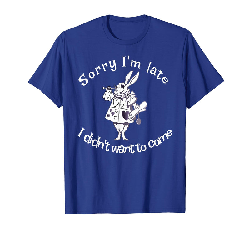 Sorry I'm Late, I Didn't Want to Come White Rabbit Watch T-Shirt in Royal Blue