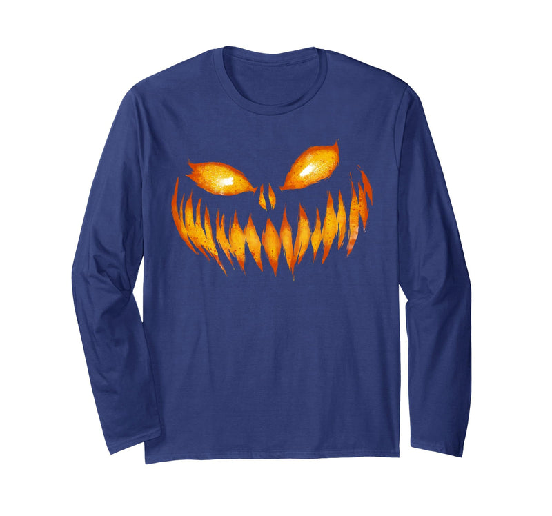 Halloween Costumes MV&SG Jack O Lantern Scary Carved Pumpkin Face Halloween Costume Long Sleeve T-Shirt - Navy Blue