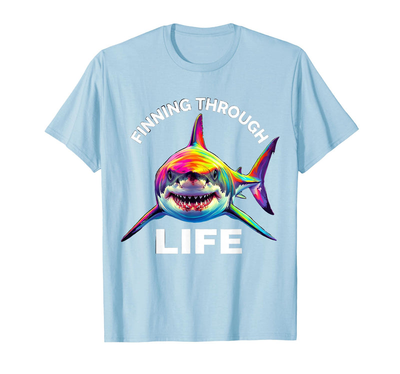 Mademark Finning Through Life Shark Graphic Design T-Shirt - Baby Blue
