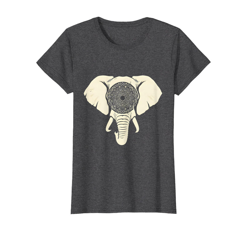 Mademark Elephant Head Ornate Mandala Illustration T-Shirt - Women - Dark Heather Grey