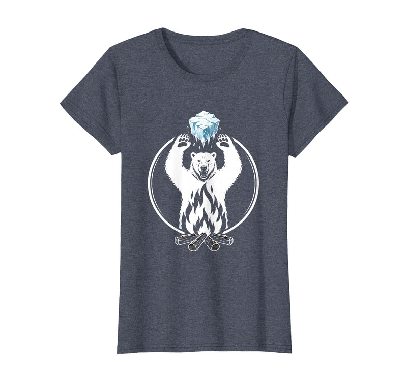 Mademark Polar Bear Throws Ice Into Fire Funny Design T-Shirt - Heather Blue
