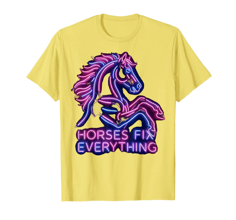Mademark Horses Fix Everything Horse Riding Design T-Shirt - Men - Lemon Yellow
