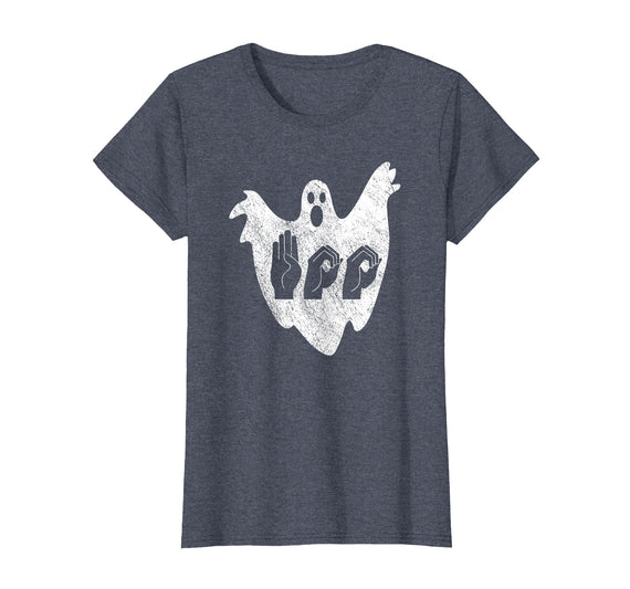 Sign Language Apparel Funny ASL American Sign Language Halloween T-Shirt - Heather Blue
