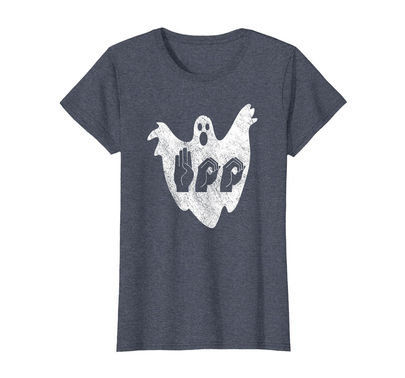 Sign Language Apparel Funny ASL American Sign Language Halloween T-Shirt - Heather Blue