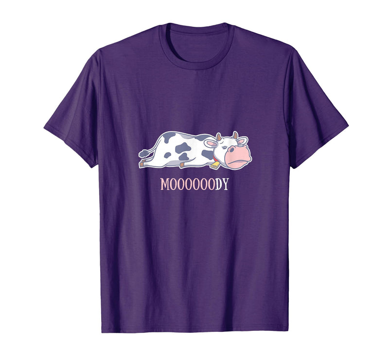 Bad Mood Sleeping Cow Tee Moooody Cow Beef Milk Farm Animals T-Shirt - Purple