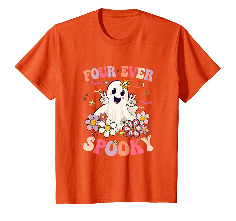 4th Birthday Party Halloween Costume Four Ever Spooky Halloween 4Th Birthday Party Decorations T-Shirt - Orange